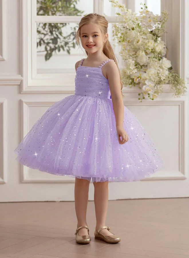 Take Two  Girls Purple Embellished Strappy Mesh Midi Dress for Women | Best Price UAE